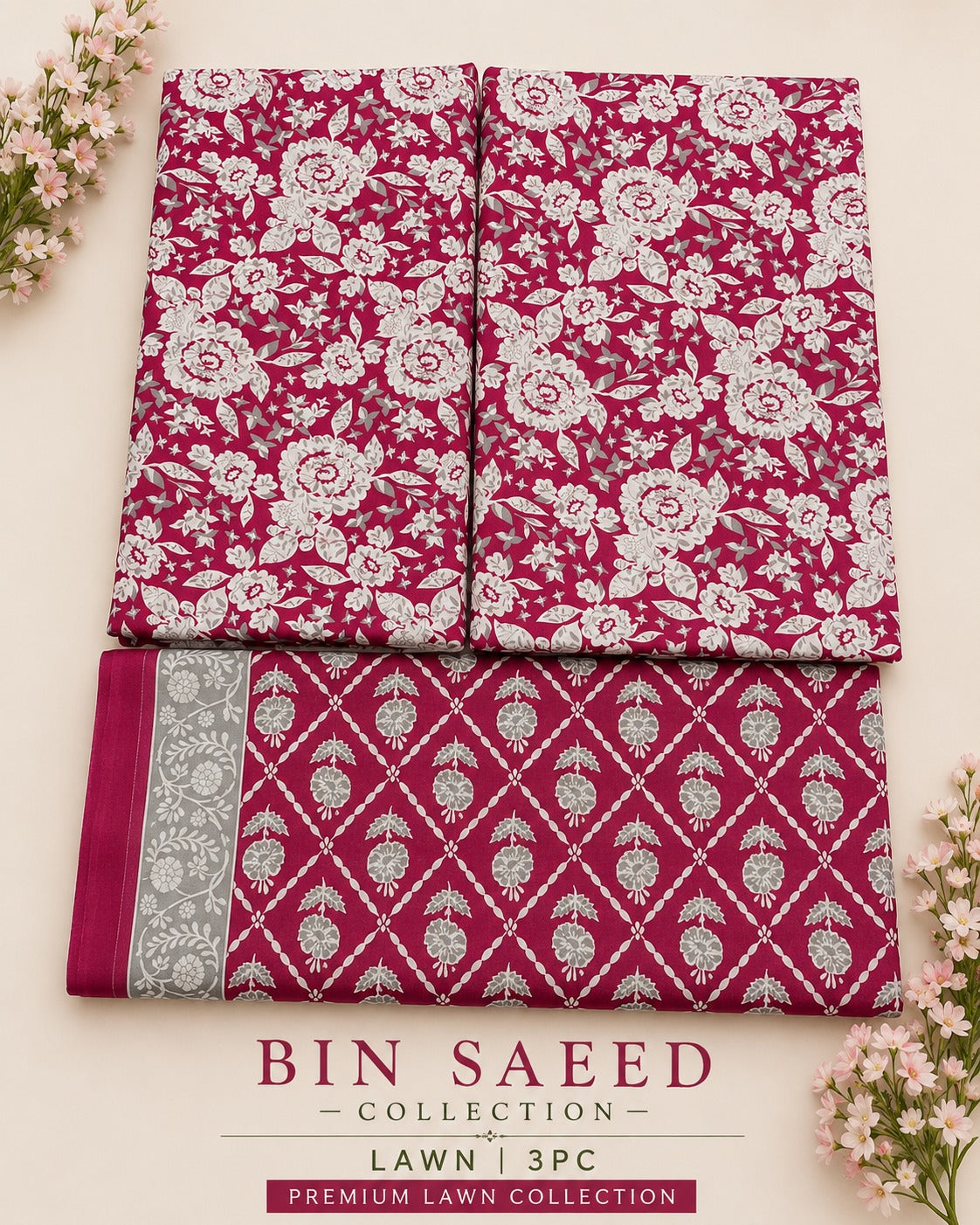 Bin Saeed Printed Lawn 3PC Suit