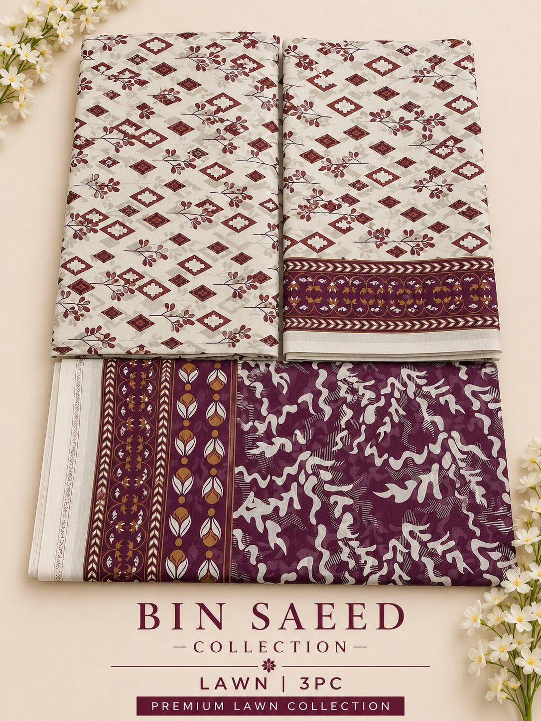 Bin Saeed Printed Lawn 3PC Suit
