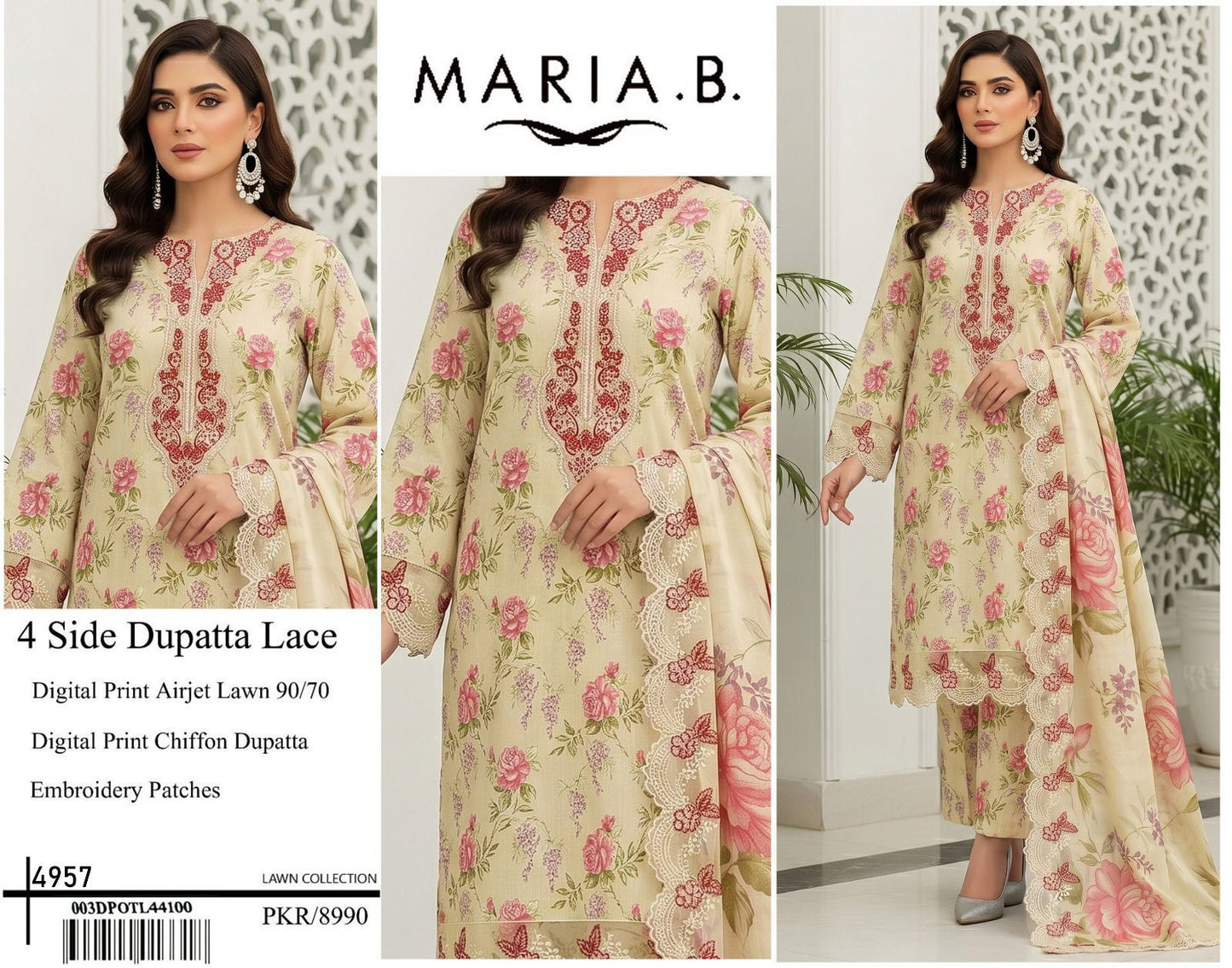 Digital Printed Airjet Lawn 3PC Suit (with Lace Dupatta)