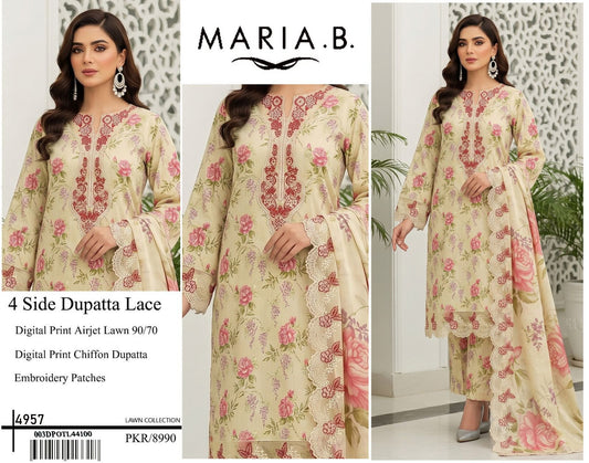 Digital Printed Airjet Lawn 3PC Suit (with Lace Dupatta)