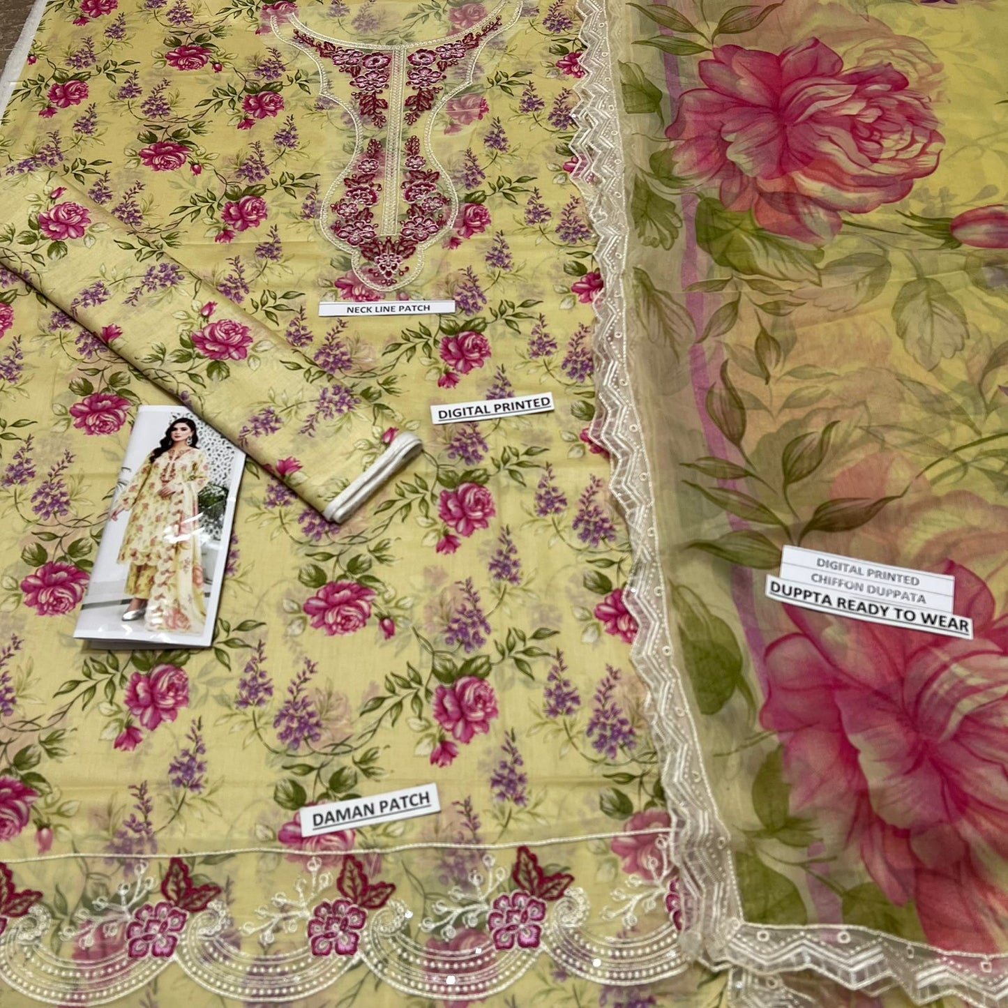 Digital Printed Airjet Lawn 3PC Suit (with Lace Dupatta)