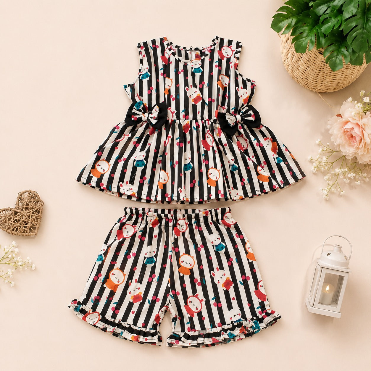 Cartoon Print Frock & Shorts Set (SKU A006)