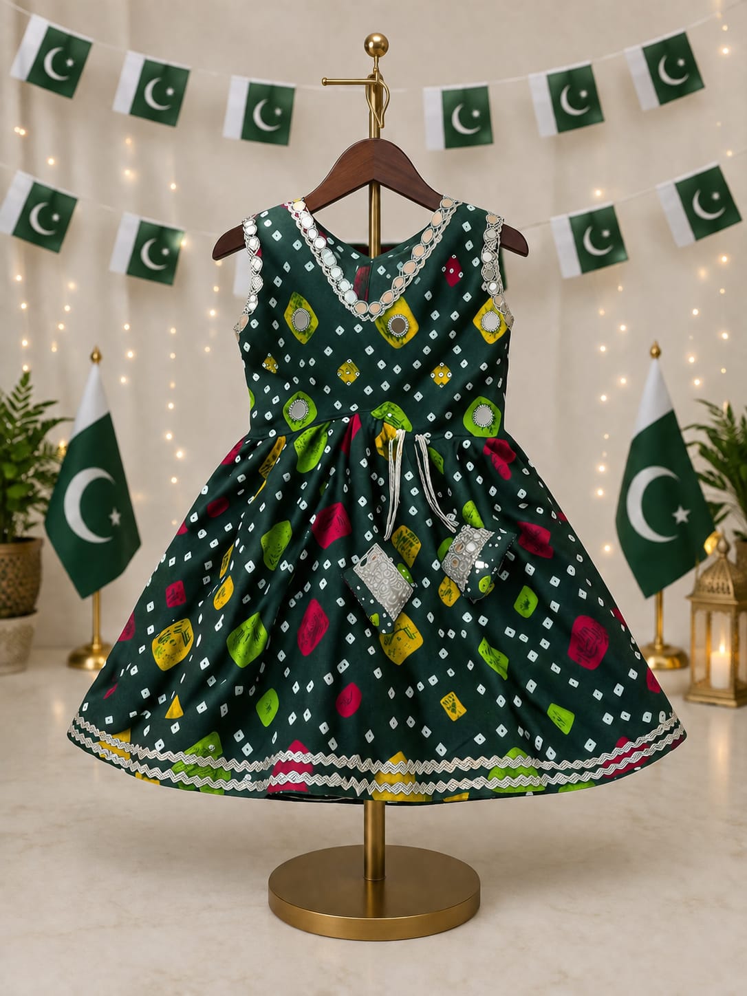 Azadi Special Mirror Work Frock with Gharara