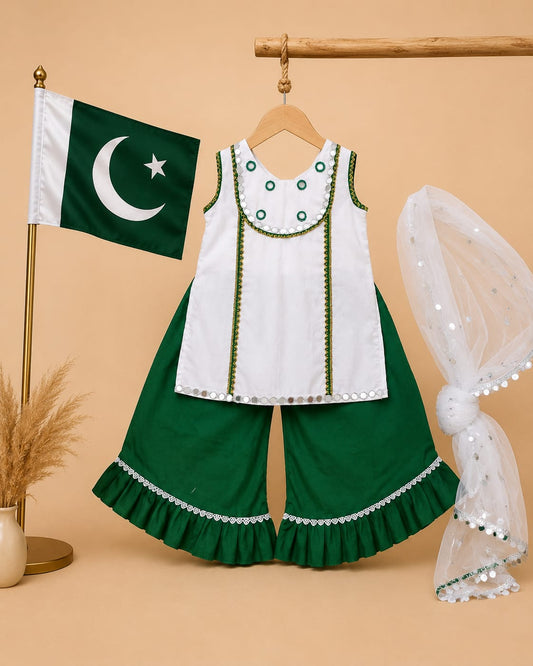 Mirror Work Cotton Suit with Palazzo & Net Dupatta