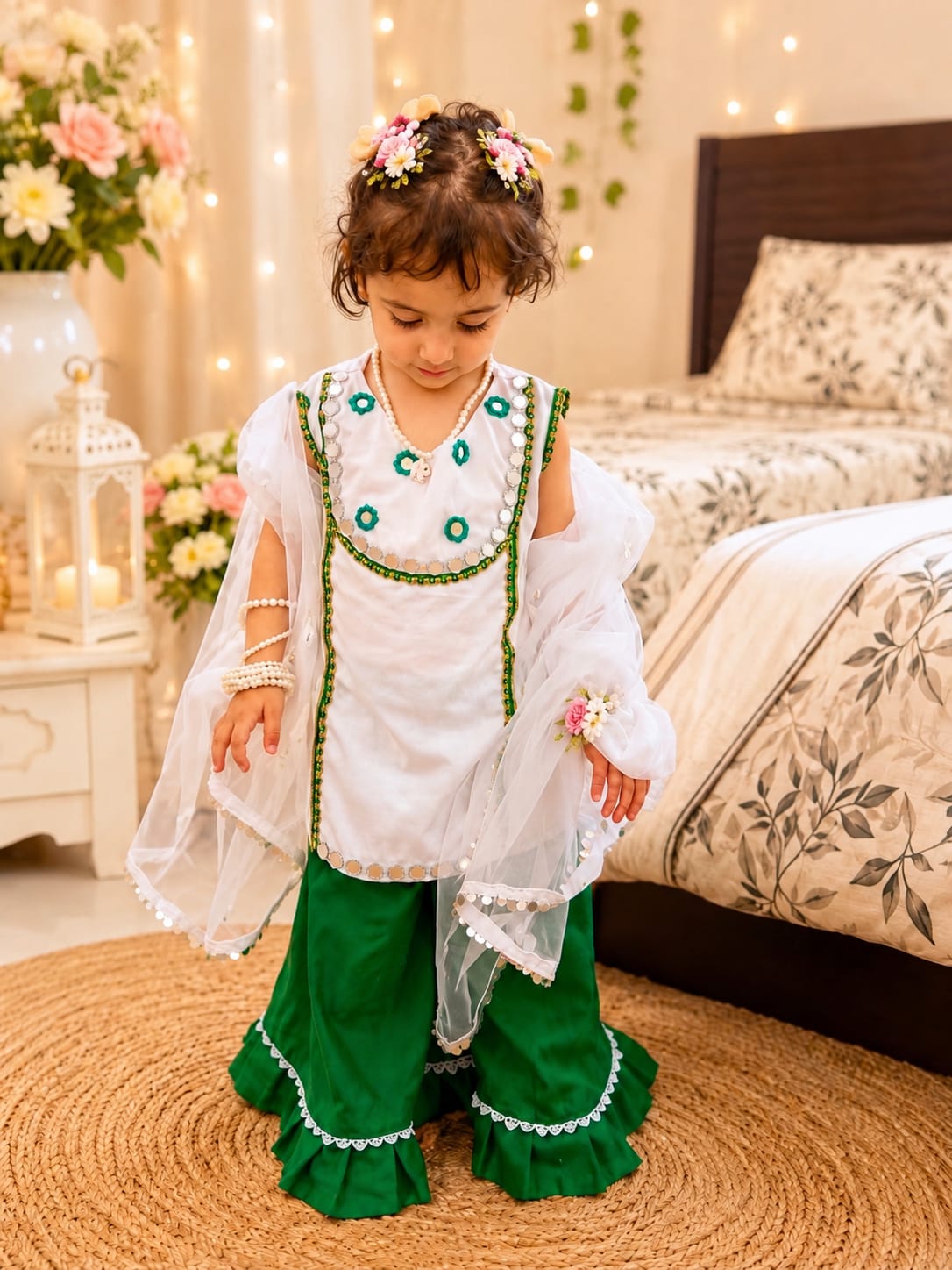 Mirror Work Cotton Suit with Palazzo & Net Dupatta