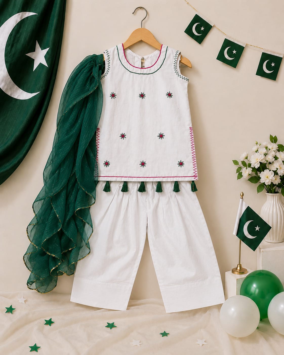 Embroidered Three-Piece Suit with Farshi Shalwar