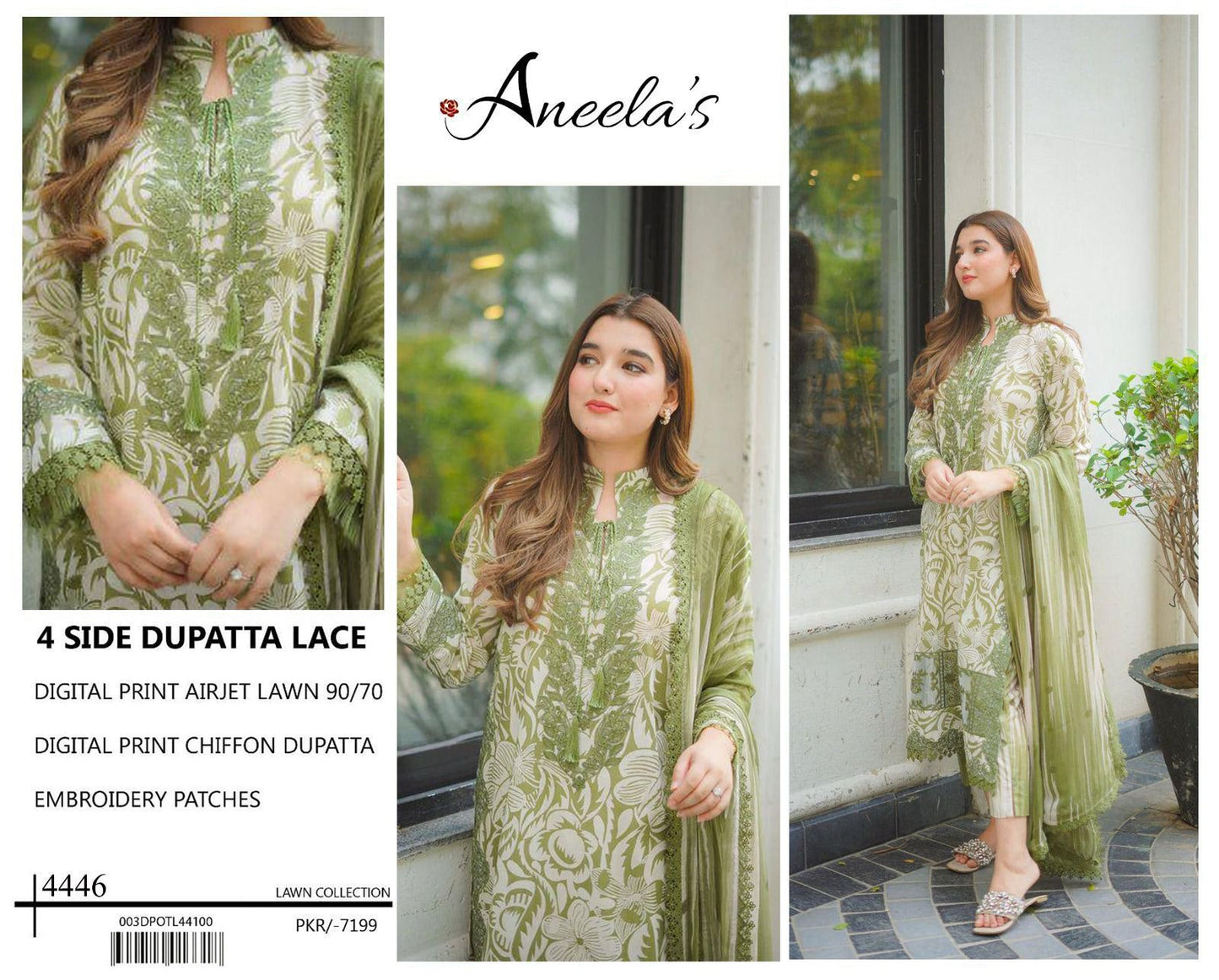 Digital Printed Airjet Lawn 3PC Suit (with Lace Dupatta)