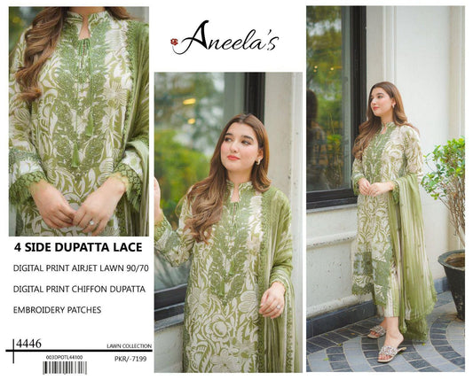 Digital Printed Airjet Lawn 3PC Suit (with Lace Dupatta)