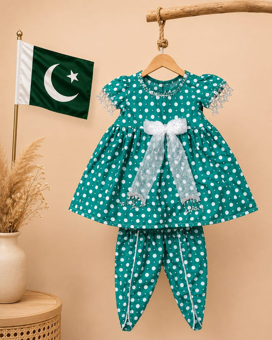 Polka Dot Frock with Tulip Shalwar