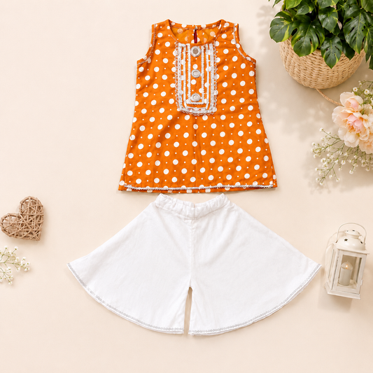 Orange Polka Dot Qameez with Sharara Set (SKU B002)