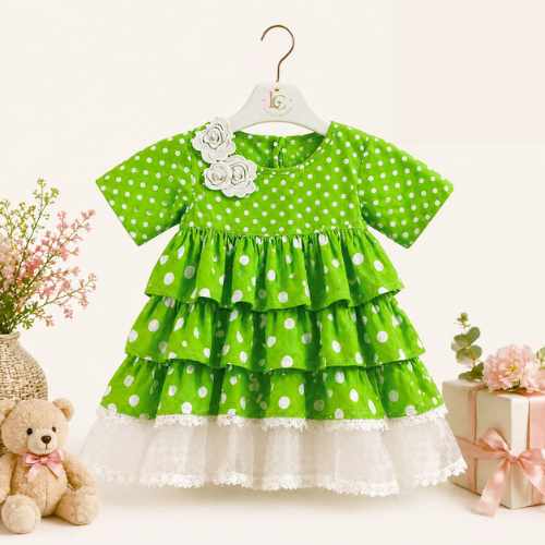 Green Polka Dot Layered Ruffled Frock (SKU A004)