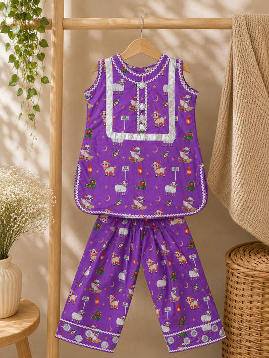 Purple Gol Daman Qameez with Farshi Shalwar (SKU C004)